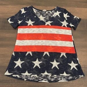 Bibi American Flag Pattern Gauze V Neck Shirt Top Size Small Made In The USA